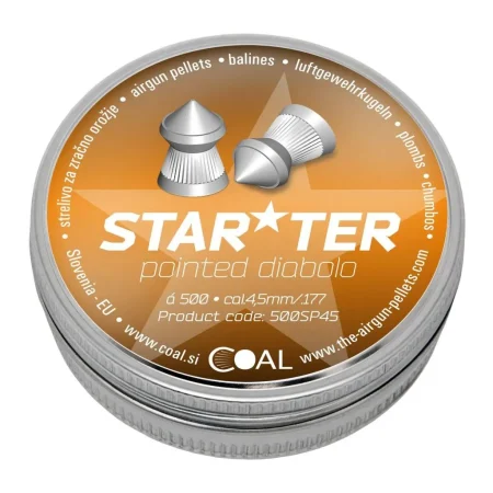 Kutija olovnih dijabola Coal Starter Pointed 4,5 mm (.177) sa šiljatom glavom, pakovanje od 500 komada za vazdušno oružje